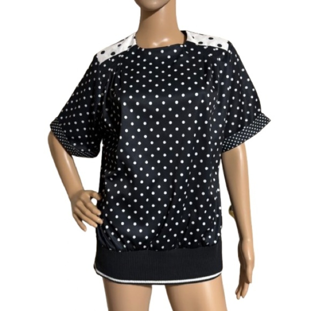 Vintage B/W 50s Polkadot Satin Top Size S